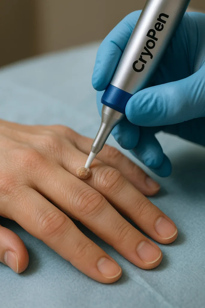 example of cryopen wart removal Brighton and Hove treatment on a persons finger