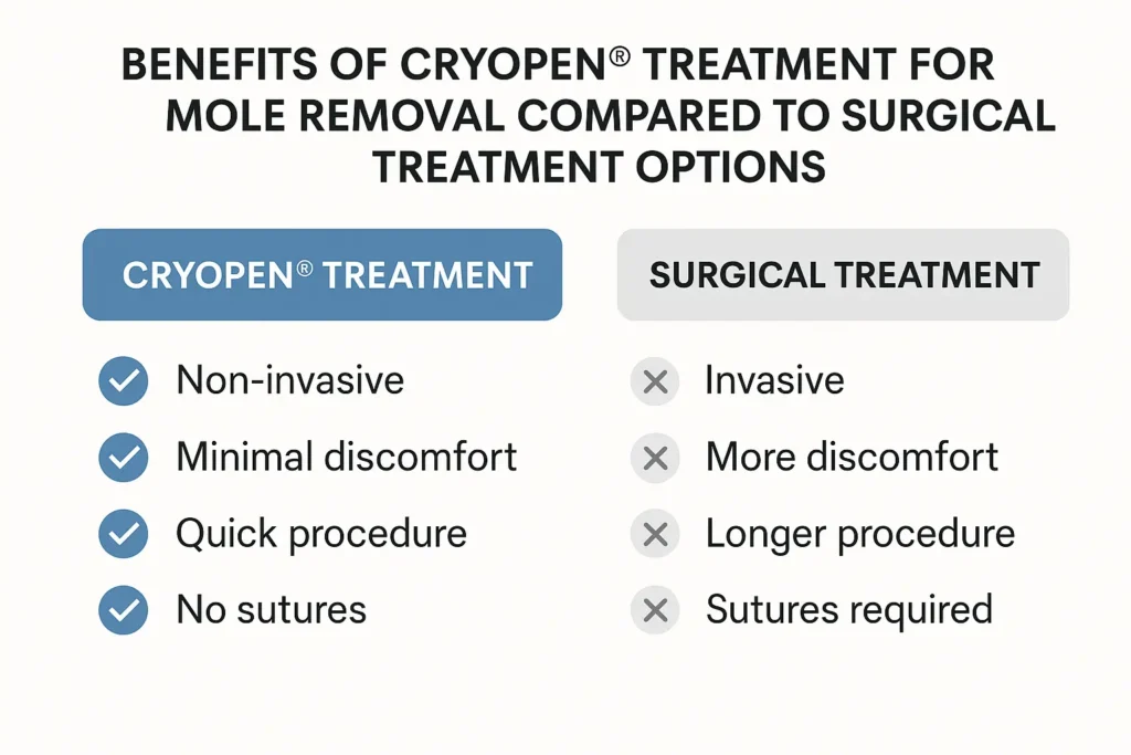 Table to show the benefits of getting moles removed Brighton and Hove from LA LIPO