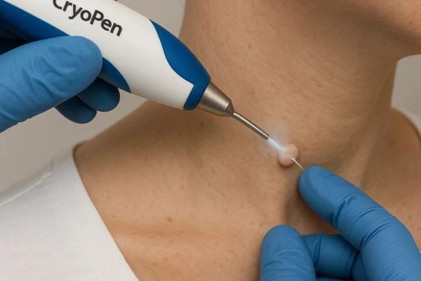 Person receiving cryotherapy Brighton and Hove for skin tag removal