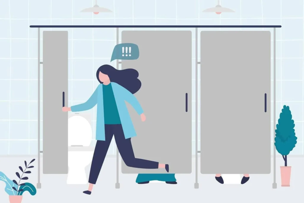 graphic of Urine incontinence Brighton and Hove woman running to the toilet.