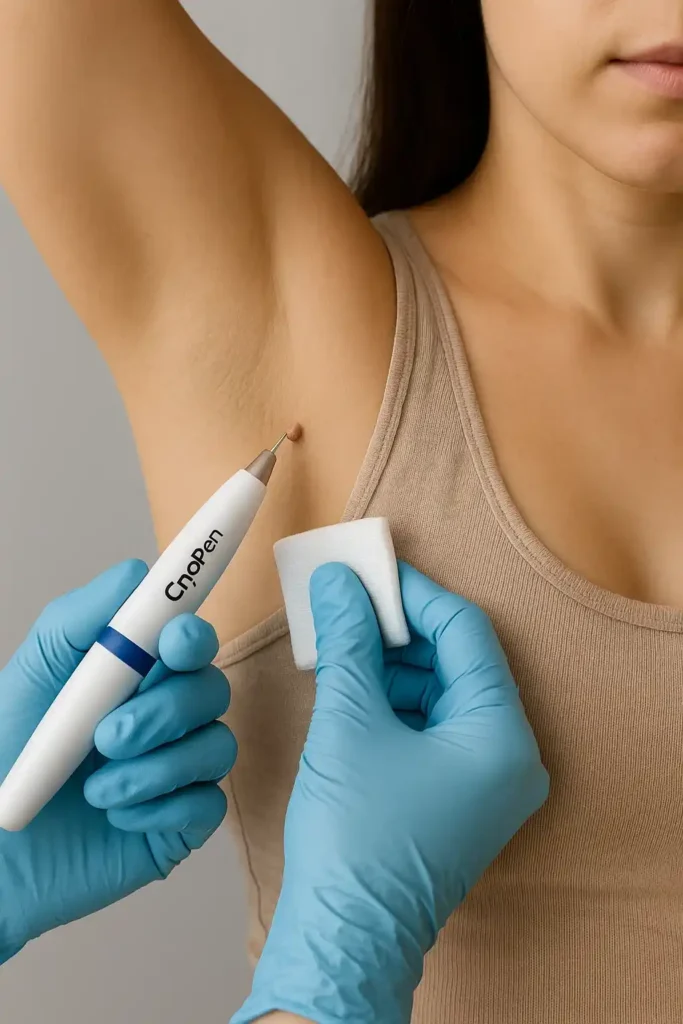 woman having cryopen to remove underarm skin tags Brighton and Hove