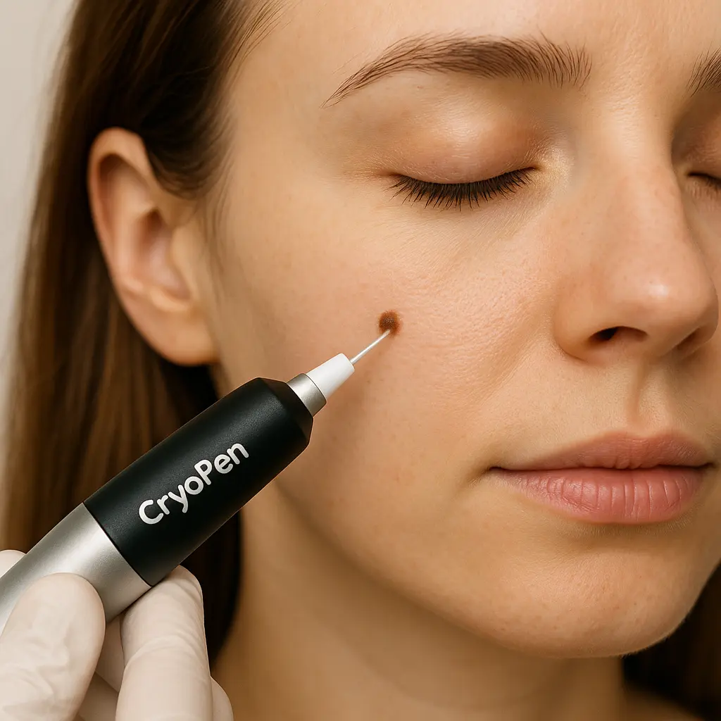 woman receiving facial mole removal Brighton and Hove using cryopen